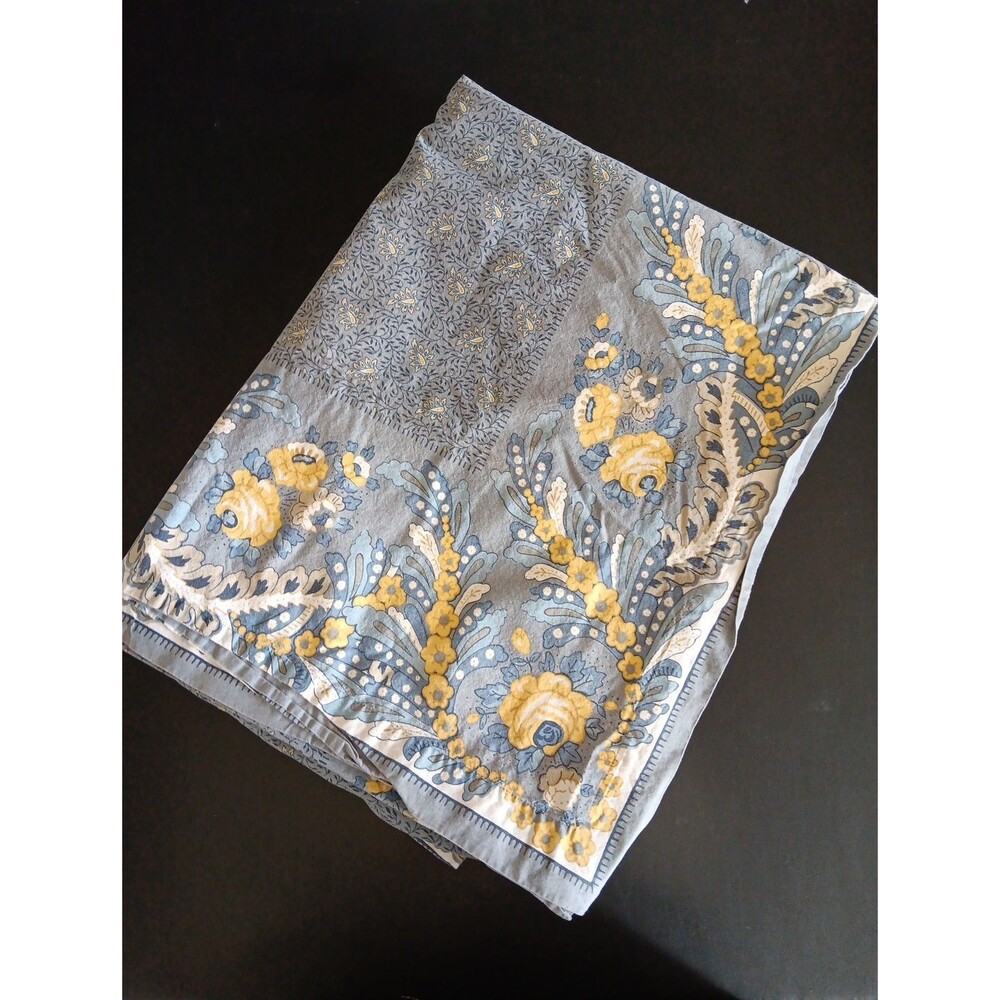 Williams Sonoma Floral 85"x64" Rectangle Tablecloth Blue Yellow Gold Cotton Boho